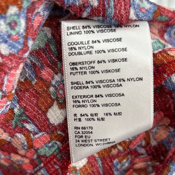 Anthropologie Emia Red Ruffled Floral Button Down Top - Picture 9 of 10